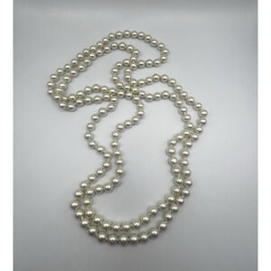 Faux Pearls Glass? Necklace Ivory Knotted Continuous Rope Length 60"